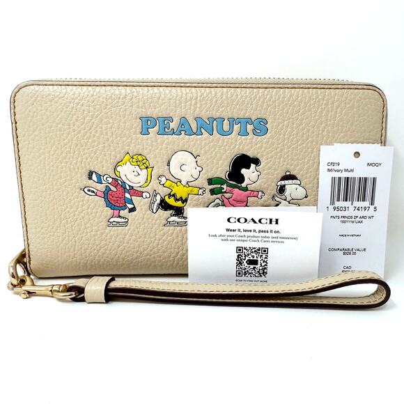 Coach X Peanuts Long Zip Around Wallet With Snoopy And Friends Motif Ivory CF219 - Picture 2 of 7